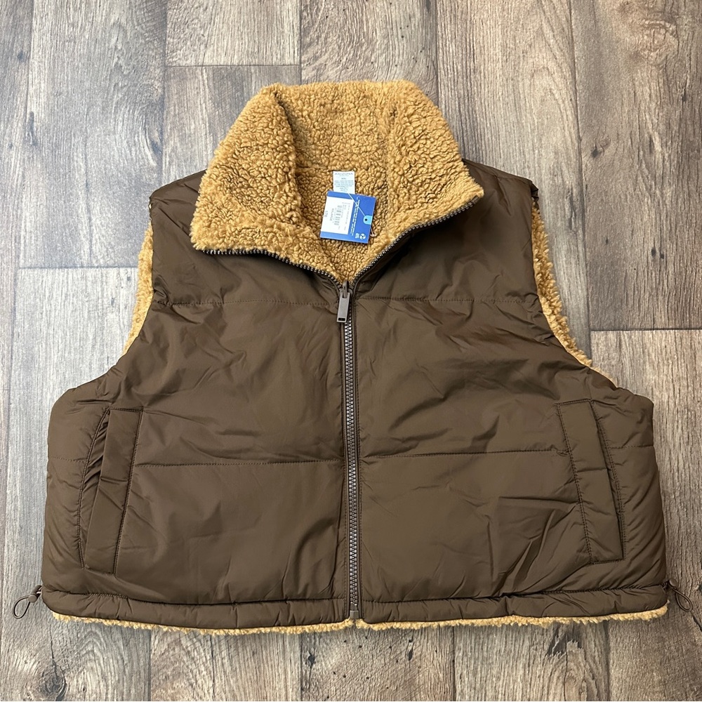 Arizona Jean Reversible Puffer Sherpa Vest Jacket Junior Women Sz XXL Brown